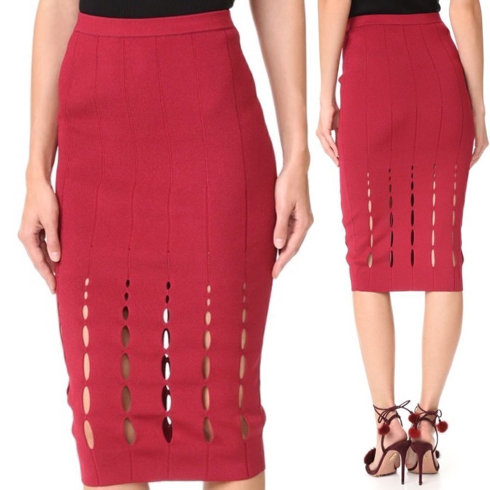 🆕 Cushnie Et Ochs Knit Pencil Skirt with Slits - Ruby
